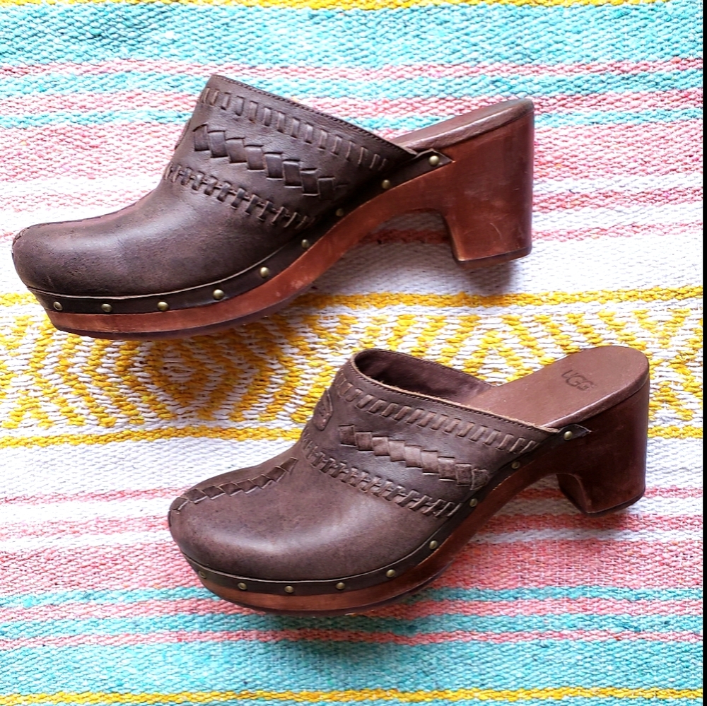 UGG Brown Leather Clogs